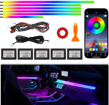 Acrylic Interior Car Ambient Lighting Kits, LED Strip Lights with Wireless APP, Neon Fiber Optic Lights Function LED Strip for Car with Music Modes (6 in 1) by Unknown