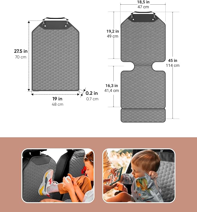 Set Seat Back Organizer & Car Seat Protector Hexy Waterproof & Non-Slip Protector for Child Car Cushion for Leather and Fabric Seats (Gray Set 2) - Image 2
