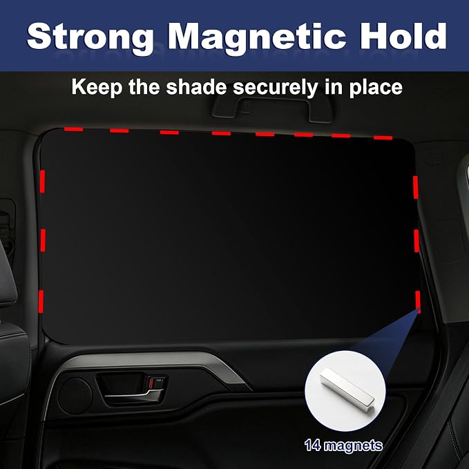 XCBYT Magnetic Car Window Shades for Back Windows, 100% Blackout Privacy | 2-Pack Heat & UV protection for camping, baby sleep, work break, road trip. Fits steel frames only, measure size before buy - Image 4
