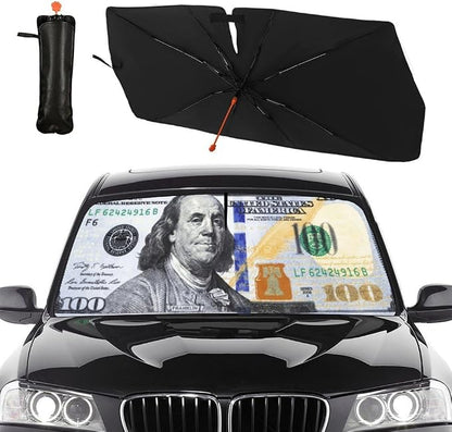 100 Dollar Bill UAS Money Car Windshield Sun Shade Umbrella Automotive Windshield Sunshade Foldable Front Car Accessories Interior Decor to Keep Vehicle Cool for Most Vehicles 57'' X 30'' by Socira