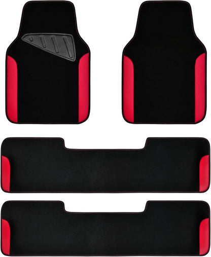 CAR PASS Waterproof Universal Faux Leather 3Row Car Floor Mats, Red Car Mats Fit for SUV,Vans,sedans, Trucks,Set of Vehicles Car Carpet with Driver Heel Pad and Anti-Slip Nibs Backing (Red 3Row) by CARPASS