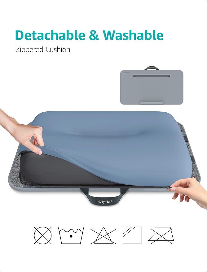 Istudyniture Lap Desk | Portable Laptop Desk & Stand – Fits Up to 17 inch – Washable Cushion, Built-in Phone Holder – for Bed, Couch, Sofa, Floor – Writing, Reading, Home Office – Large, Grayish Blue - Image 2