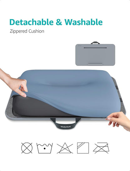 Istudyniture Lap Desk | Portable Laptop Desk & Stand – Fits Up to 17 inch – Washable Cushion, Built-in Phone Holder – for Bed, Couch, Sofa, Floor – Writing, Reading, Home Office – Large, Grayish Blue - Image 2