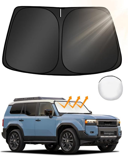 Custom Fit Windshield Sun Shade for Toyo-ta Land Cruiser 2024-2026 | Foldable, Easy to Install & Store, Full Coverage, 210T Reflective Fabric, Blocks 99% of UV Rays by Mekdghro