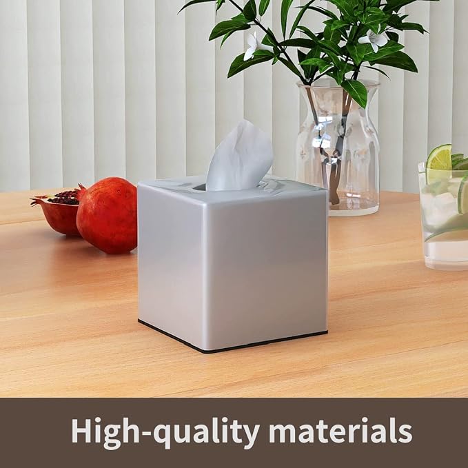 Y-in Hand Tissue Box Cover, Decorative Square Facial Storage Tissue Box Holder, Home Accessories for Bathroom Vanity Countertops, Dressers, Night Stand, Parlors and Office - Silver - Image 6