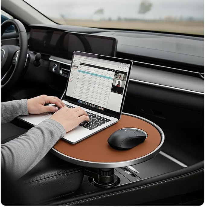 Car Desk for Laptop, Car Tray & Car Food Tray with Cup Holder ，Height-Adjustable 360° As Car Seat Tray Or Car Table Tray, Compatible with Tesla Model 3/Y/S, Ford/Most Vehicles (Orange) - Image 7
