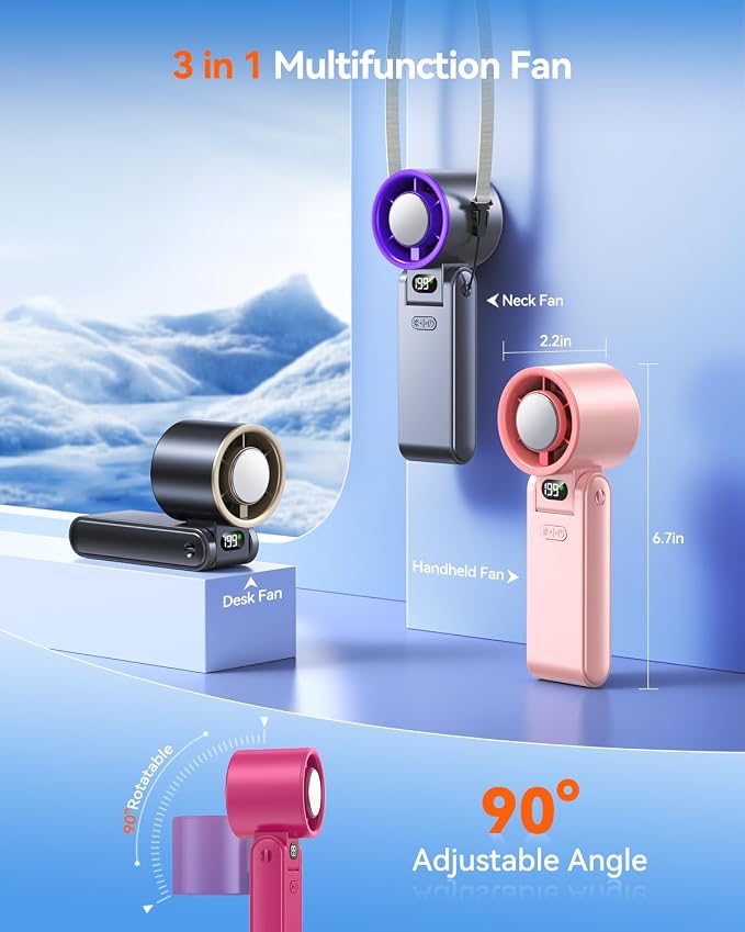 Portable Handheld Fan with Ice Cooler, 199 Speed Personal Fan,5500mAh Rechargeable,20H Cooling Time,20000 RPM Powerful Motor, Summer Essential for Travel/Outdoor/Office, Hot Pink - Image 6