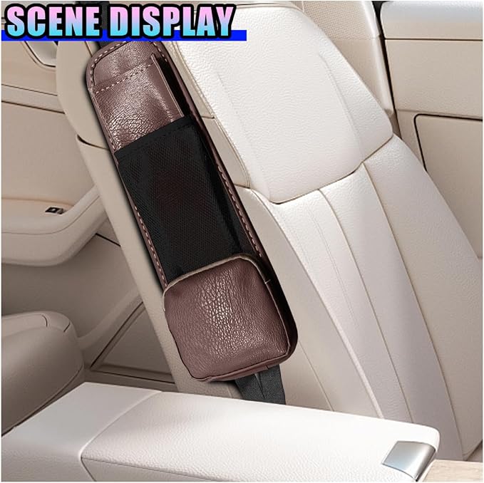 Leather Car Seat Side Organizer, Multi-Pocket Hanging Storage Bag, Front Seat Gap Holder for Phone Wallet Glasses, Universal Auto Accessories for SUV Truck RV (Coffee) - Image 4
