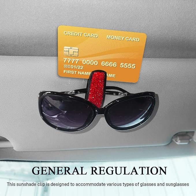 2PCS Bling Rhinestone Car Sun Visor Glasses Holders with Anti-Scratch Sponge, Sunglass Holder for Car, Ticket Card Clip Sunglasses Mount, Auto Eyeglass Hanger Clip for Women Girls (Red) - Image 4