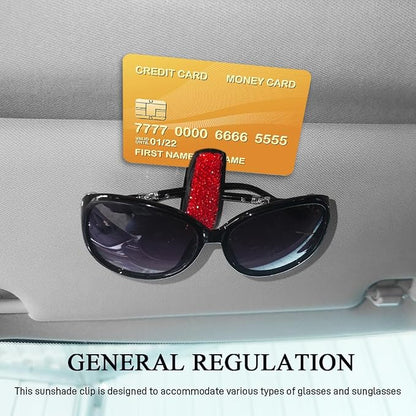 2PCS Bling Rhinestone Car Sun Visor Glasses Holders with Anti-Scratch Sponge, Sunglass Holder for Car, Ticket Card Clip Sunglasses Mount, Auto Eyeglass Hanger Clip for Women Girls (Red) - Image 4