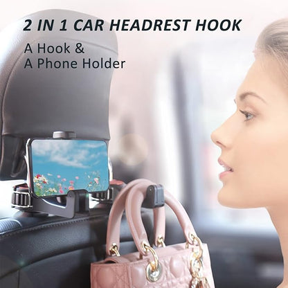 Car Headrest Hook with Phone Holder, Universal 360 Rotation Headrest Hooks for Purses and Bags (Red) - Image 3