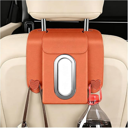 Car Tissue Holder, Multifunctional Vehicle Seat Back Hanging Tissue Box with Storage Hook, Automotive Interior Backseat Napkin Organizer, Universal for SUV Automobile Truck (Orange) by BCOWPV