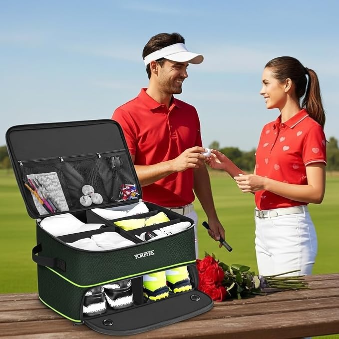 YOREPEK Golf Gifts for Men, 2 Layer Golf Trunk Organizer for 2 Pair Shoes | Waterproof Car Trunk Locker with Separate Ventilated Compartment for Balls, Tees, Clothes, Gloves, Birthday Gifts for Golfers - Image 2