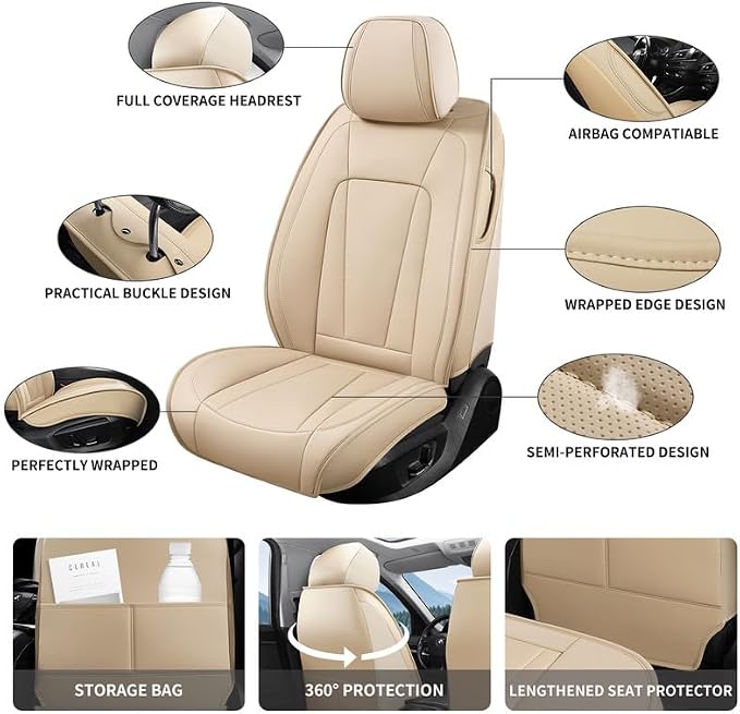 Car Seat Covers Full Set Custom Fit for Mazda CX-5 2012-2026, Beige | Premium Faux Leather, Waterproof, Anti-Slip, Airbag Compatible, Breathable, Car Seat Protectors, 2 Rows 5 Seats - Image 3