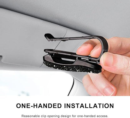 2 PCS Glasses Holders for Car Sun Visor, Bling Crystal Rhinestones Car Sunglasses Holder with Ticket Card Clip, Eyeglasses Hanger Mount for Women Girls, Car Interior Accessories (Black) - Image 6