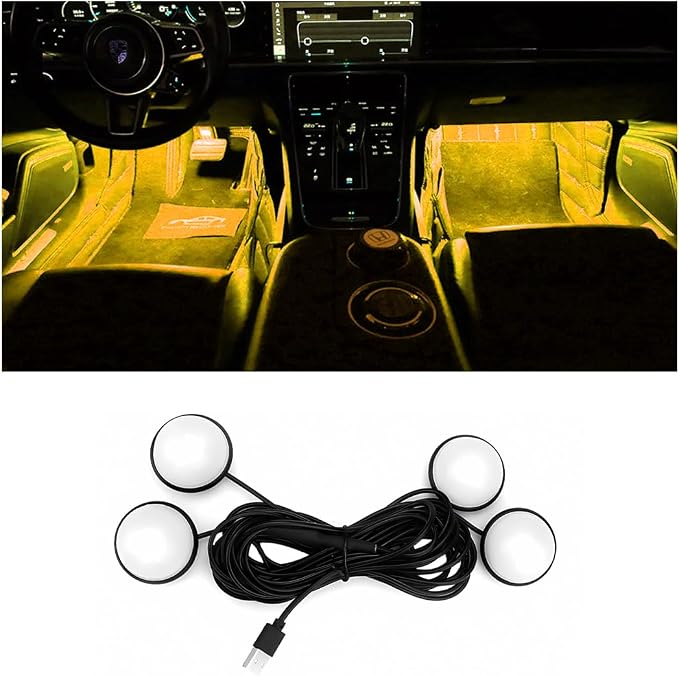 BESULEN Car Interior LED Lights, Neon Light Kit with USB Port, Yellow | 4 in 1 Car Ambient Neon Light Kit with USB Port, Interior LED Atmosphere Lights, Decoration for Car Home Garden Party by BESULEN