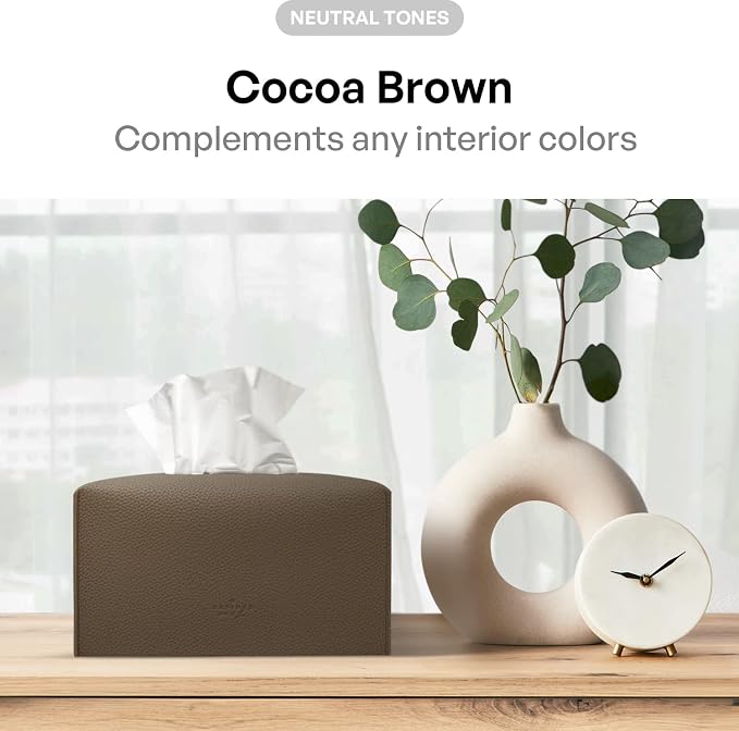 Carrotez Tissue Box Cover, [Refined] Modern PU Leather Rectangular Tissue Box Holder - Decorative Holder/Organizer for Bathroom Vanity Countertop, Night Stands, Office Desk 9.5"X5"X5" - Cocoa Brown - Image 3