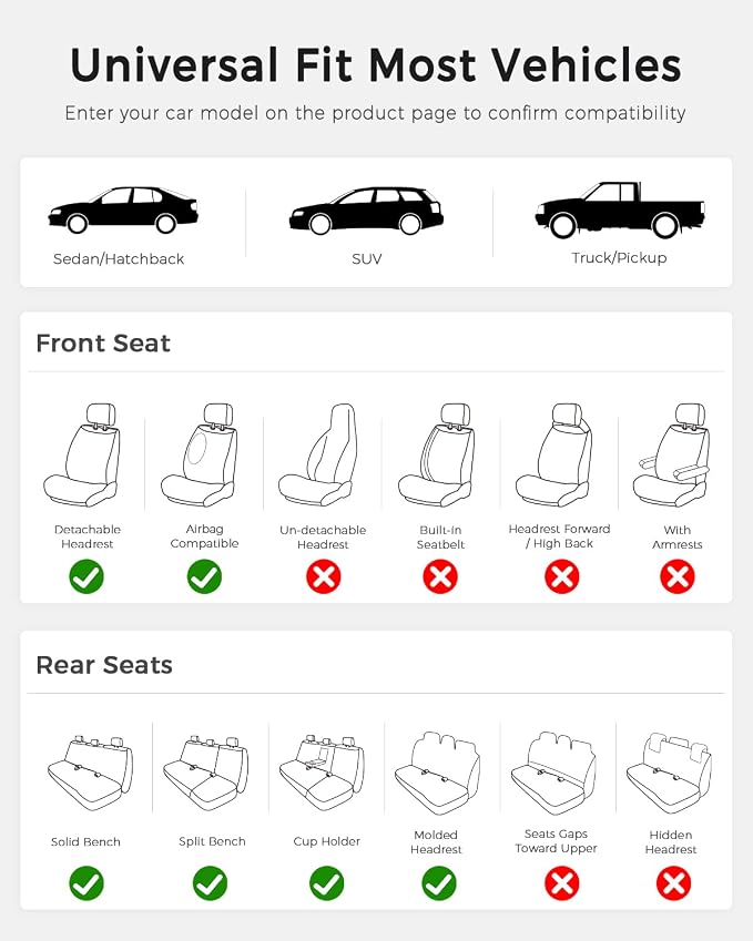 Huidasource Universal Car Seat Cover, Nappa Leather Car Seat Cover Set, Velcro Adjustable, Compatible with Airbags, Armrests, Child Seat, fit for Most Cars, Vans, Trucks, SUVs (Full Set/Black&White) - Image 8