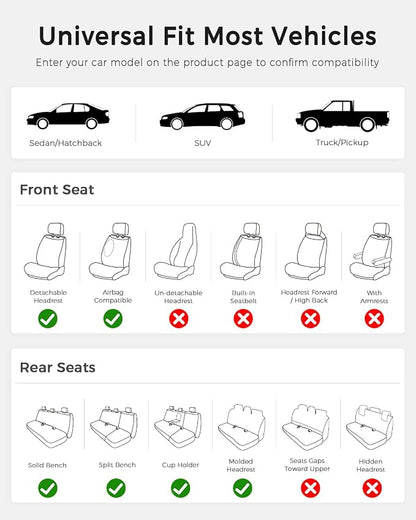 Huidasource Universal Car Seat Cover, Nappa Leather Car Seat Cover Set, Velcro Adjustable, Compatible with Airbags, Armrests, Child Seat, fit for Most Cars, Vans, Trucks, SUVs (Full Set/Black&White) - Image 8