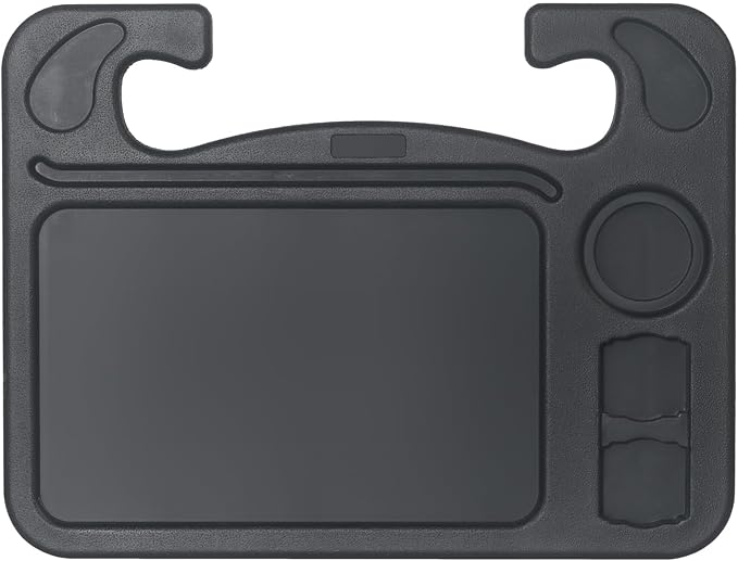 4 in 1 Car Steering Wheel Tray with Dual Sauce Dip Holder and Tablet Holder,Car Table Food Trays for Eating,Driver Desk Fit Most Auto Vehicle Steering Wheels (Black, Large) by LoyaGour