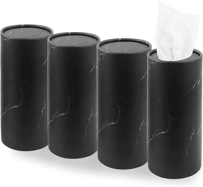 4PCS Pull Out Cars Tissue Holder,Refillable Car Tissues Cylinder with 30-Count Per Box,Multifunctional Car Tissue Box for Cars as Automotive Garbage Cans/Pen Holders (Marble Black) by Unknown