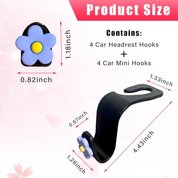 Augeny 8 PCS Car Seat Headrest Hook, Auto Seat Hook Hanger Storage Organizer, Adhesive Hooks for Purse Coat Umbrella Grocery Bag, Universal Interior Accessories for All Vehicles (Blue) - Image 2