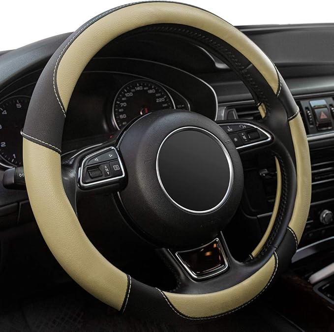 Universal Car Steering Wheel Cover Breathable Anti-Slip, 15 inch Microfiber Leather Auto Steering Wheel Cover for Car Truck SUV Classic Beige by Xizopucy