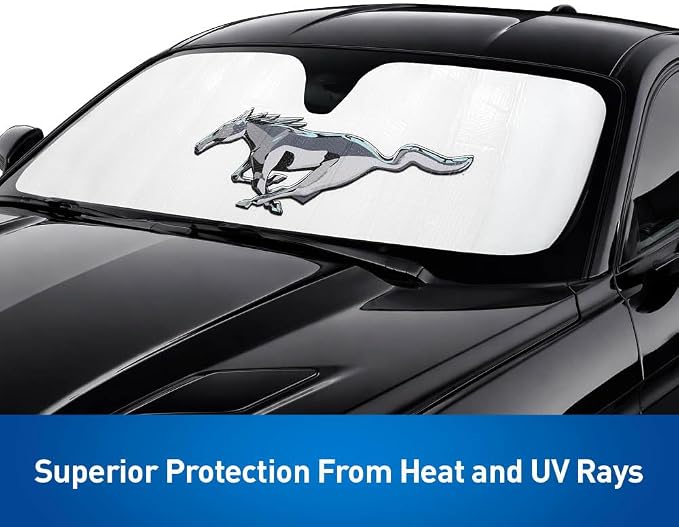 Custom Fit Windshield Sunshade Compatible with 2015-2023 Ford Mustang, Gen 6 - Accordion Folding Sunshield, Official Logo, Heat & UV Protection - Image 4