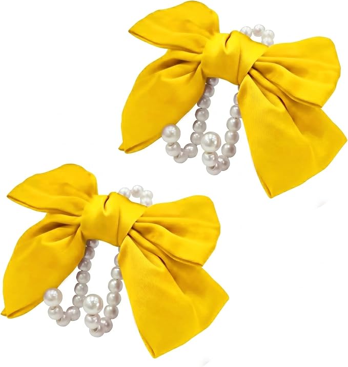 2 PCS Bow Pearl Car Seat Headrest Hook – Cute Purse Hook for Car, Girly Interior Decoration Accessories Hook Hanger, Seatback Holder for Purses & Bags, Elegant Car Organizer (Sunshine Yellow) - Image 4