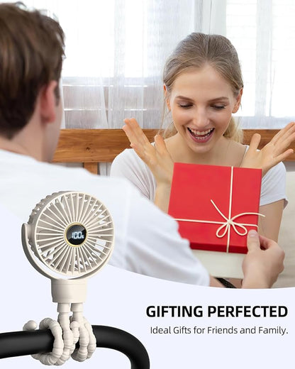 Portable Stroller Mini Fan, Small Rechargeable Personal Fan, Travel Essentials for Baby, Wagon, Car Seat, Treadmill, Battery Powered Biking Gear Accessories, 360° Rotation, 3-Speed, Display, Beige - Image 7