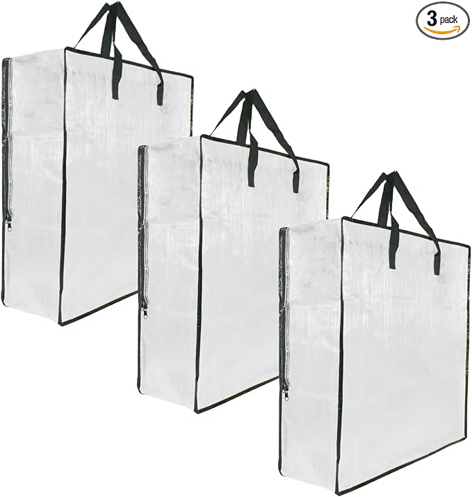 3 Pack Clear Storage Bags with Zipper and Handles, Blanket Bags For Closet Storage, Moving and Packing Supplies for College, Underbed Storage Organizer for Clothes Pillow Bedding Christmas Wreath by GONGKANGYUAN