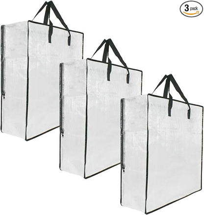3 Pack Clear Storage Bags with Zipper and Handles, Blanket Bags For Closet Storage, Moving and Packing Supplies for College, Underbed Storage Organizer for Clothes Pillow Bedding Christmas Wreath by GONGKANGYUAN
