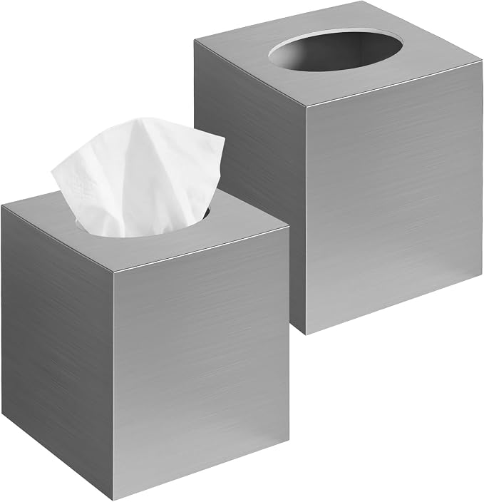 2 Pack Tissue Box Cover, Square Acrylic Tissue Holder Non-Slip Base,Sliver | modern,non-slip,easy to refill,compatibility for tissue & rollsfor bathroom countertops,dressers,night stand,parlors,office by Chintu