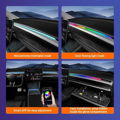 LED Car Ambient Lighting Strip for Tesla High Brightness with APP Control Multiple Colors and Car LED Strip Lighting Neon Lights for Model 3/Y (Dashboard) - Image 3