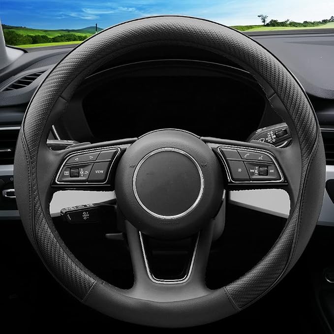 YHONGJT Soft Microfiber Leather Anti-Slip Car Steering Wheel Cover, Universal Fit 15 Inch for Women Girls, Fit Vehicles, Sedans, SUVS, Vans, Trucks - Black - Image 3