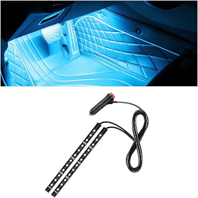 Car LED Strip Light, 12V 24 LED Vehicle Under Dash Neon Ambient Night Decor Lamp with Cigarette Lighter Plug, Automotive Interior Lighting Accessories, Universal for SUV Truck Sedan (Ice Blue) by Ywdiml