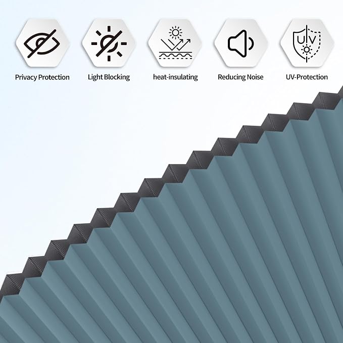 Myshade Arch Window Shades Half Circle Blackout Cellular Shades Cordless No Drill Blinds for Windows Half Moon Honeycomb Fabric No Tools Room Darkening Shades Easy Install (1PCS Blue 48" W X 96" H) - Image 6