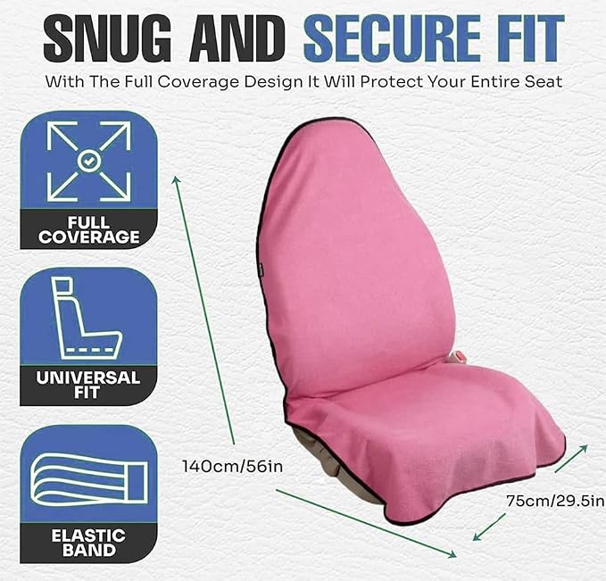 Waterproof Sweat Towel Car Seat Cover Sweat Carseat Protector,Perfect for Universal Anti-Slip Car Truck SUV Seat, Great for Post Gym Workout, Running, Swimming, Beach and Hiking (Pink) - Image 3