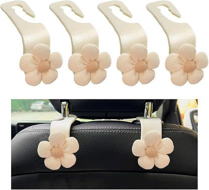 4 PCS Car Seat Headrest Hooks, Cute Flower Car Seat Back Organizer Bag Holder Hooks, Automotive Seat Hook Hanger Storage Organizer for Purse Cloth Grocery Bags, Car Accessories (White) by Unknown