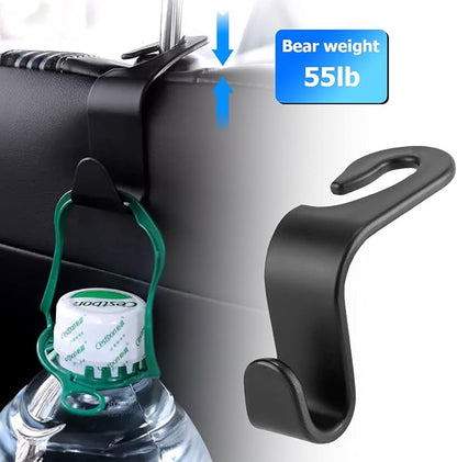 8sanlione 4PCS Car Back Seat Headrest Hooks, Storage Hanger, Black | 4.1x1.2 Inch, Universal fit, most cars/SUVs/trucks, plastic body, open clip, hidden mount, interior accessories - Image 3