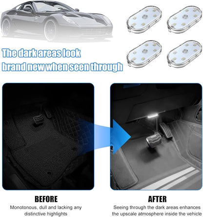 4PCS Car Interior Wireless Led Lights, 6 Bright LED Lamp Beads Magnetic Vehicle Ambient Light, Portable Touch USB Rechargeable Automotive Night Lighting Accessories, Universal Fit (White) - Image 5