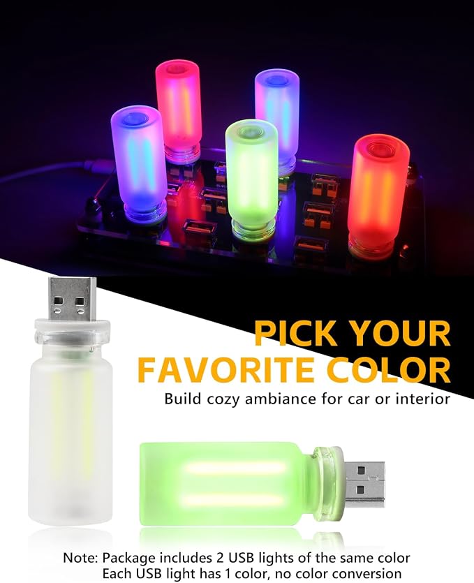 2PCS USB Car Lights, Touch Adjustment Lights, Plug in USB Vehicle Interior Ambient Light, Mini LED Retro Bulb Frosted Glass Night Light for Camping, Holiday Decoration, Party, Bedroom (Green) - Image 7