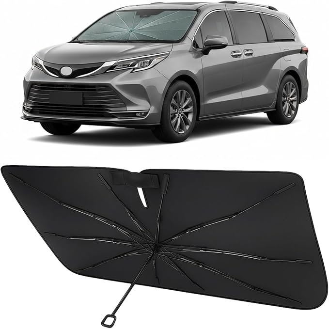 Proadsy Custom Fit 2021-2026 Toyota Sienna Windshield Sun Shade Umbrella | Advanced Ice Crystal Material, -54°F Cooler, Zero-Gap Sunblock, Instant Setup & Foldable Design for Summer Parking, Daily Use by Proadsy