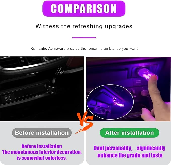 2 Pack Car LED Lights Interior, USB Light for Car Decor & Bedroom, Touch Dimmable Ambient Lighting, Mini Glass Bottle Night Light for Camping Gifts-White - Image 7