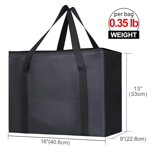 Bodaon 1-Pack Insulated Reusable Grocery Shopping Bags, X-Large, Black | Picnic Cooler Bag with Zippered Top Cold, Insulated Food/Pizza Delivery Bag for Commercial Rideshare, Collapsible Tote Bags - Image 2
