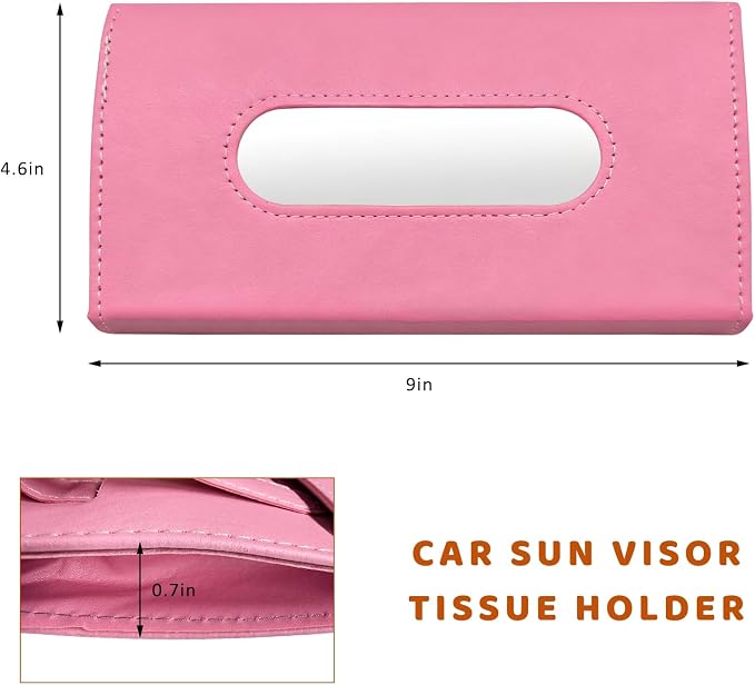 Car Visor Tissue Holder, Premium Leather Sun Visor Napkin Organizer with Tissue Refill, Universal Backseat Napkin Case Sunvisor Mask Holder for Cars SUVs Trucks RVs (Pink) - Image 2