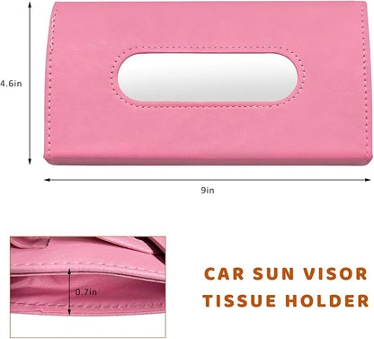 Car Visor Tissue Holder, Premium Leather Sun Visor Napkin Organizer with Tissue Refill, Universal Backseat Napkin Case Sunvisor Mask Holder for Cars SUVs Trucks RVs (Pink) - Image 2