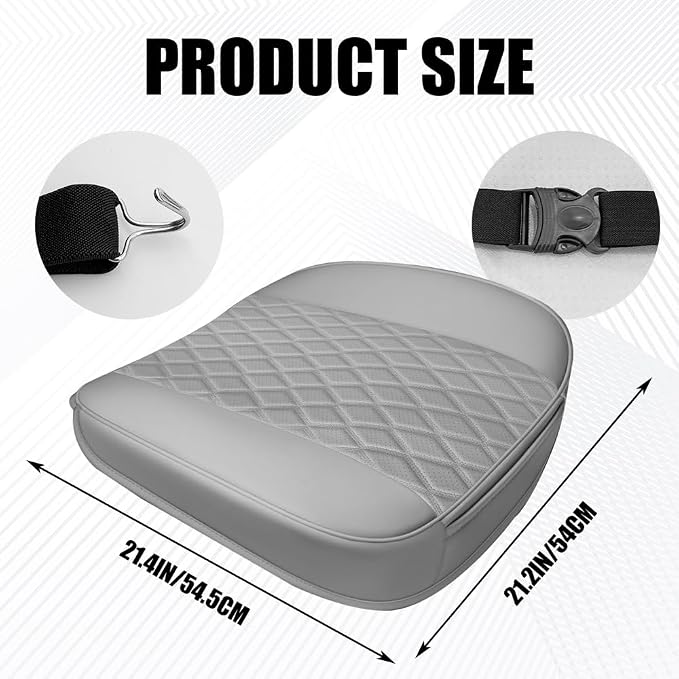 Leather Front Car Seat Cover, Anti-Slip Car Seat Bottom Covers, Full Wrapped Bottom Seat Protectors with Storage Pocket, Universal Comfortable Seat Cushion Fit Vehicles SUVs Trucks (Gray) - Image 2
