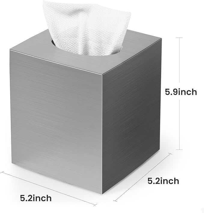 Tissue Box Cover,Square Acrylic Tissue Holder with Non-Slip Base,Sliver | Fits standard facial tissue boxes,modern decorative aesthetic for bathroom countertops,dressers,night stand,parlors,office - Image 3