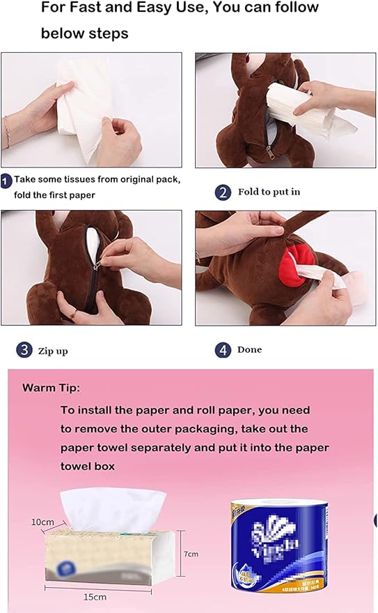 Elephant Tissue Box Cover Plush Tissue Box Holder for Car, Home, Decorative Holder/Organizer for Bathroom Vanity Countertop, Nightstands, Office Desk-Banana Monkey - Image 4